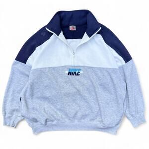 Vintage 80s 90s Nike Embroidered Spellout Tricolor Colorblock 1/4 Zip Sweatshirt